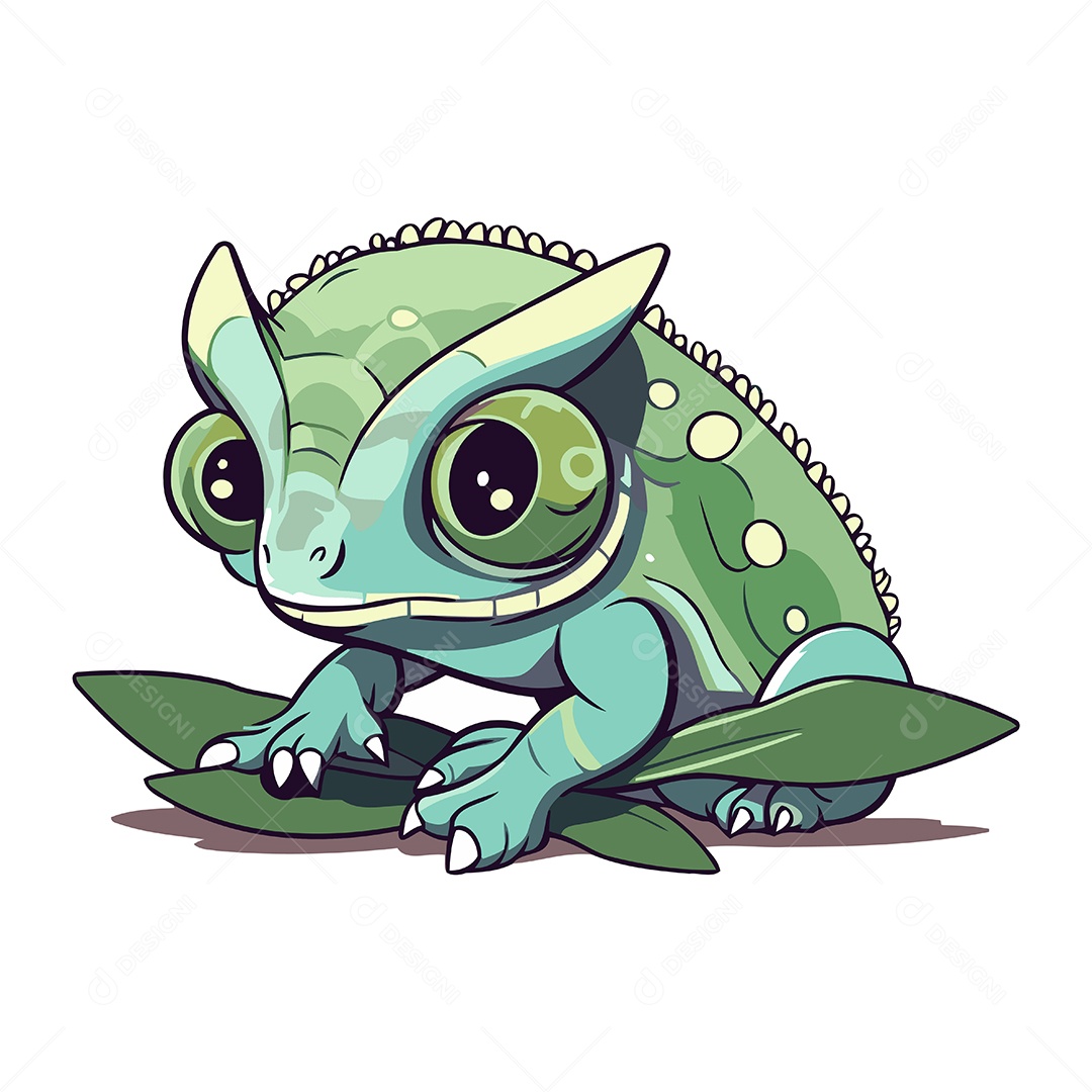 Camaleão Fofo de Desenho Animado Ilustração Vetor EPS