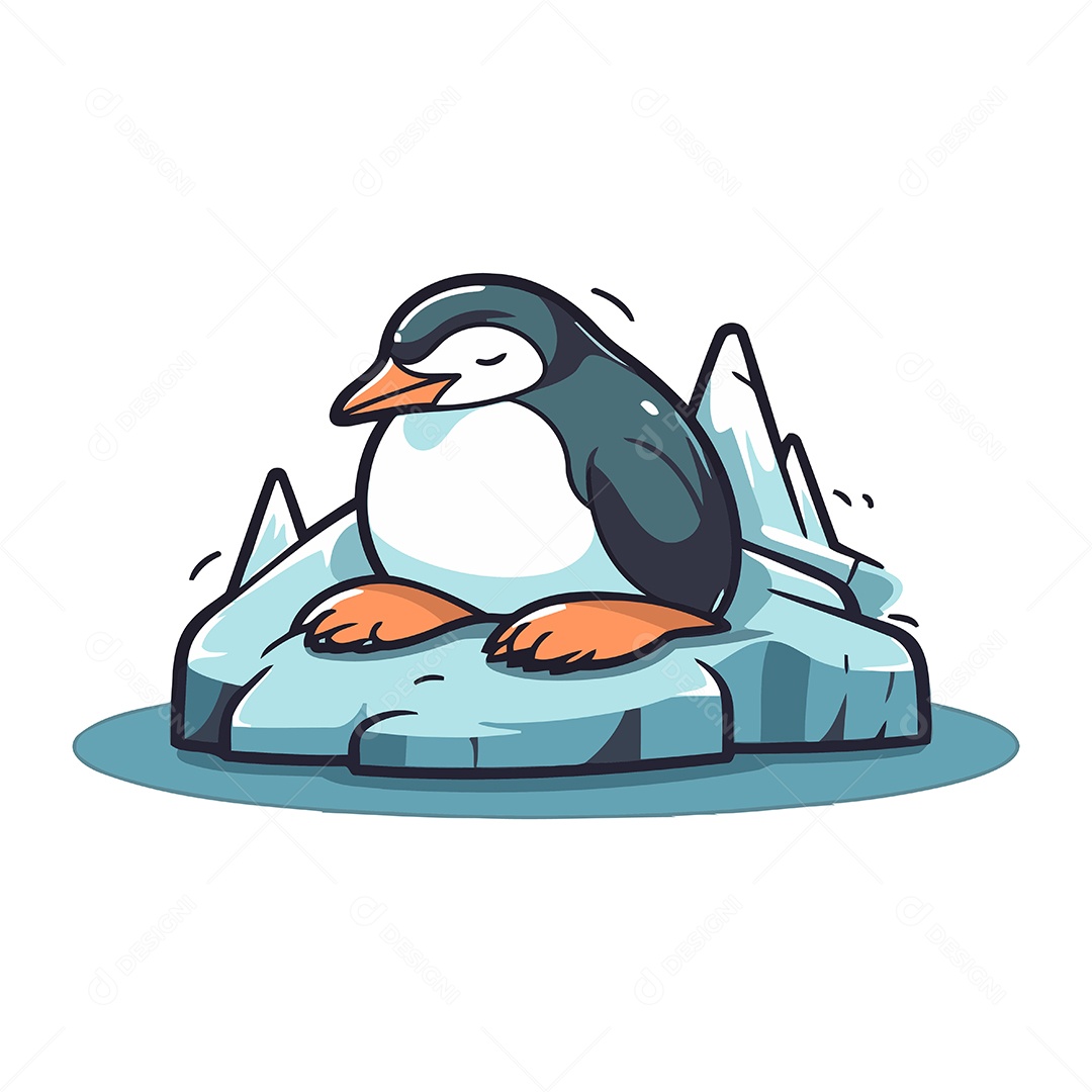 Pinguim Sentado em um Pedaço de Gelo Ilustração Vetor EPS