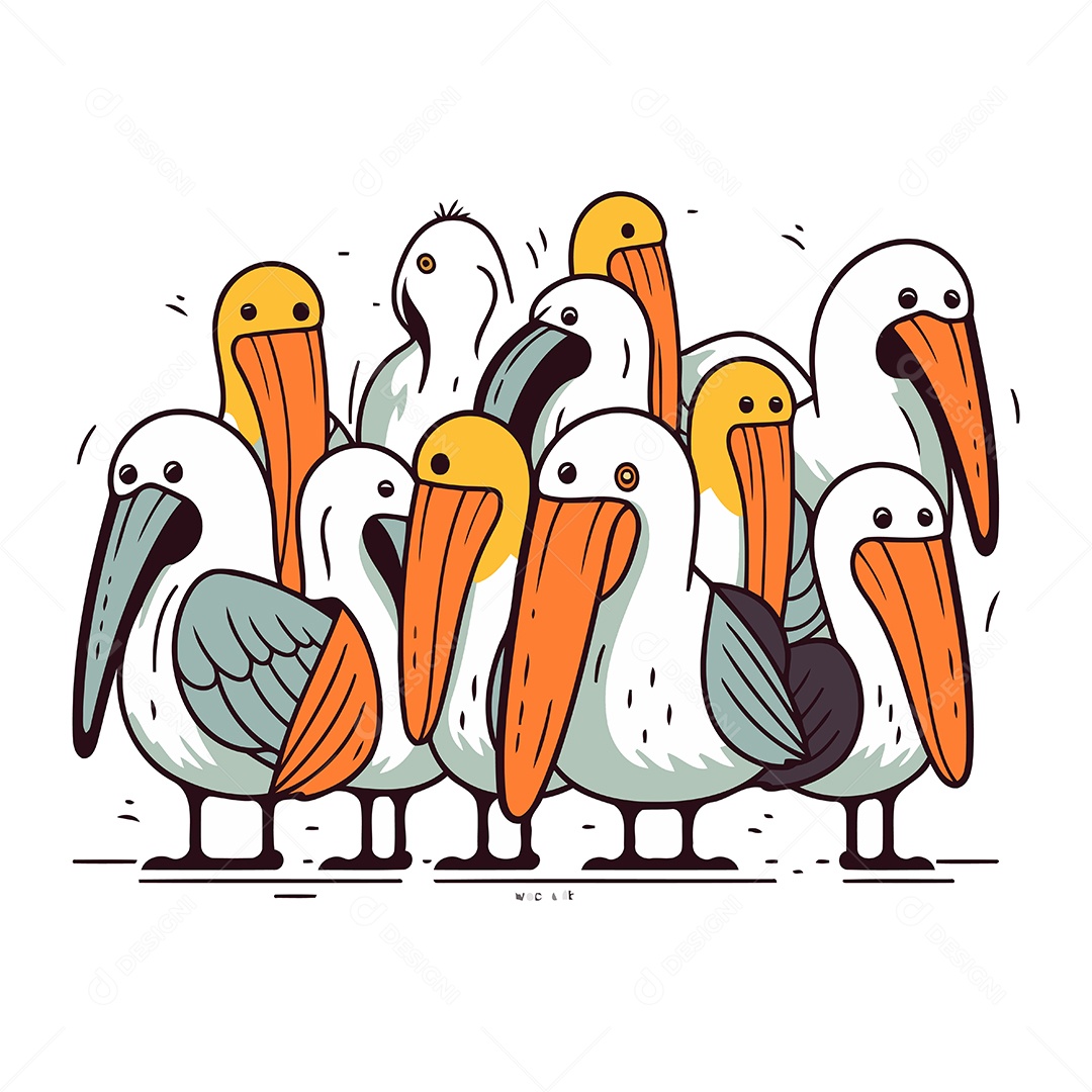 Pelicanos de Desenho Animado Ilustração Vetor EPS