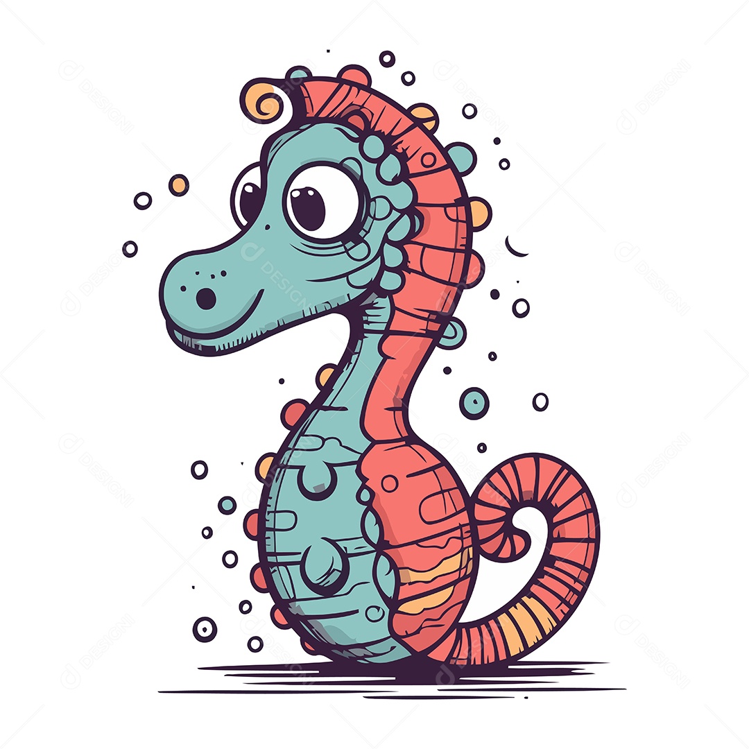 Cavalo Marinho de Desenho Animado Ilustração Vetor EPS