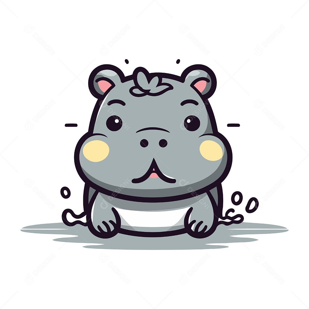 Hipopótamo Fofo de Desenho Animado Ilustração Vetor EPS