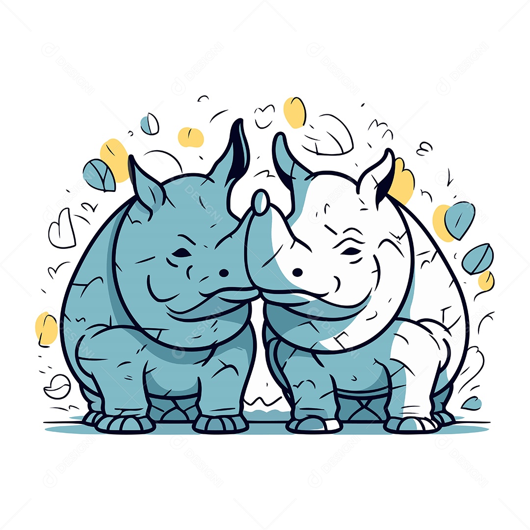 Rinocerontes de Desenho Animado Ilustração Vetor EPS