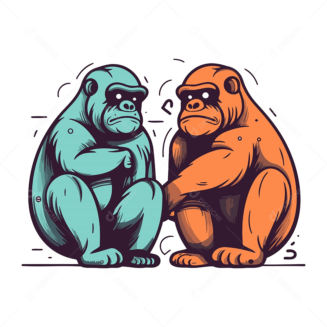 Gorilas de Desenho Animado Ilustração Vetor EPS