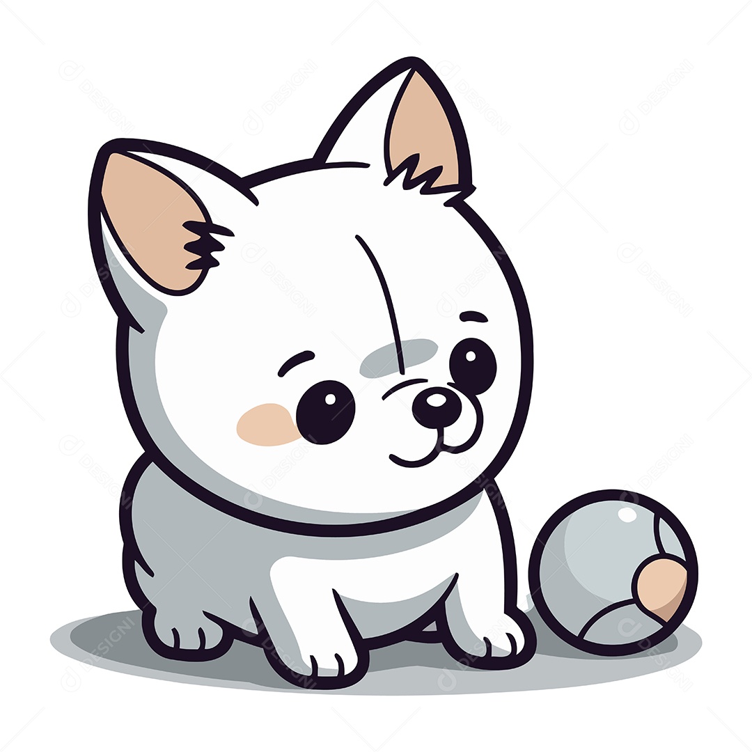 Gato de Desenho Animado com Bola Ilustração Vetor EPS