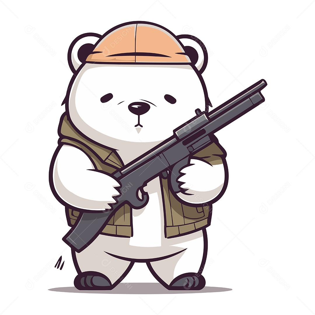 Urso Polar em Uniforme Militar Segurando uma Arma Ilustração Vetor EPS
