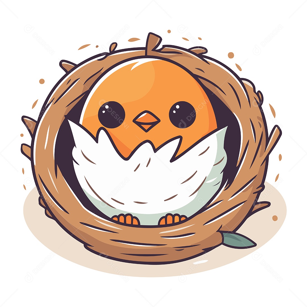 Pintinho Fofo de Desenho Animado no Ninho Ilustração Vetor EPS