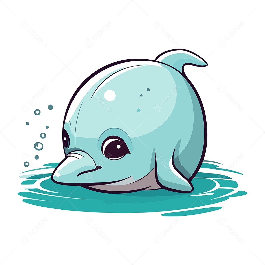 Golfinho Fofo Nadando na Água Ilustração Vetor EPS
