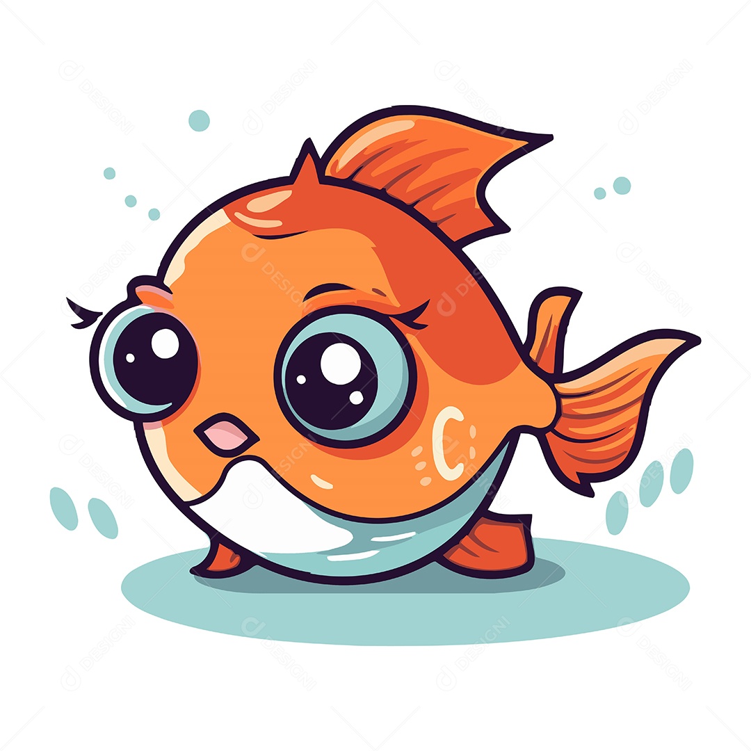 Peixinho Dourado de Desenho Animado Ilustração Vetor EPS