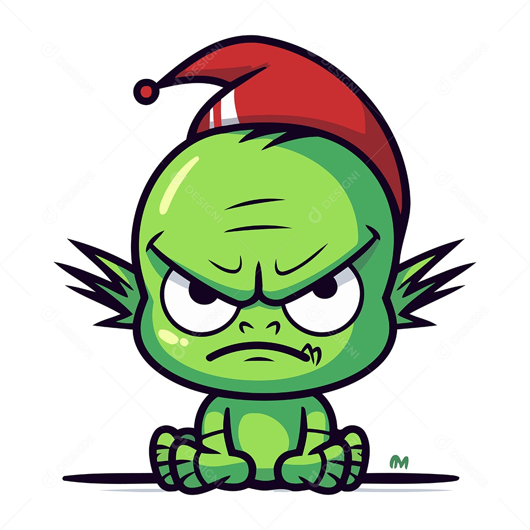 Monstro Verde com Chapéu de Papai Noel Ilustração Vetor EPS