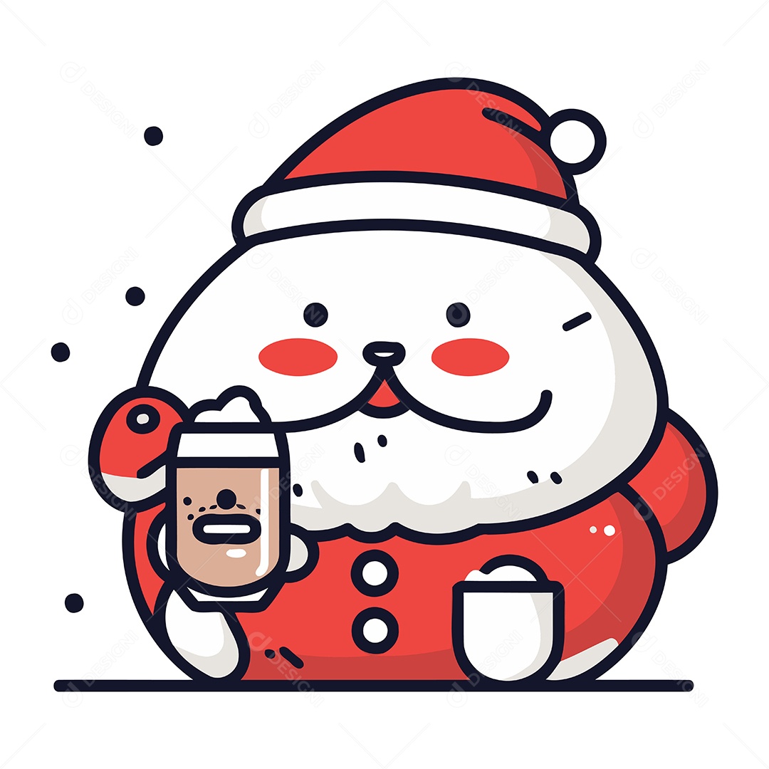 Papai Noel Fofo Segurando uma Xícara de Café Ilustração Vetor EPS