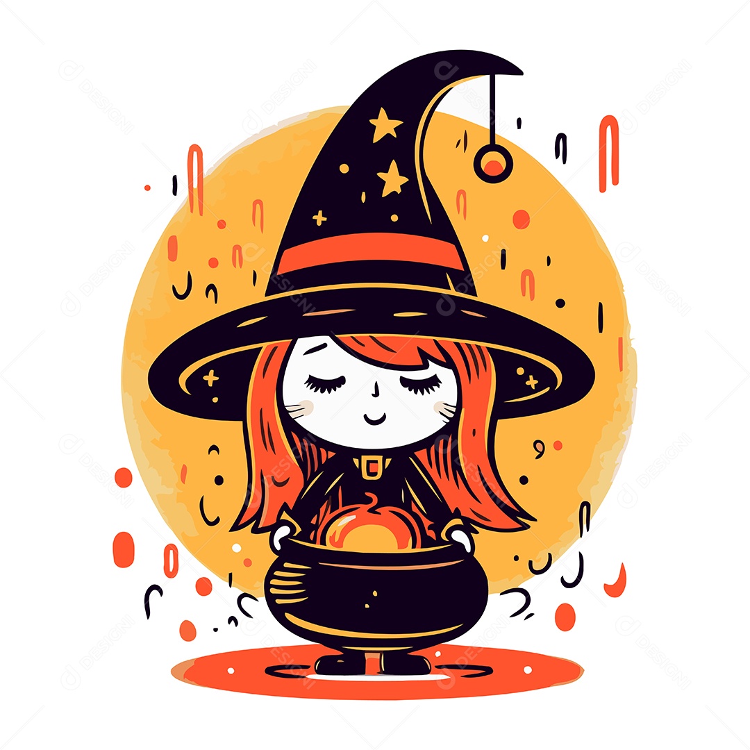 Bruxinha Fofa com Poção Mágica Ilustração Vetor EPS