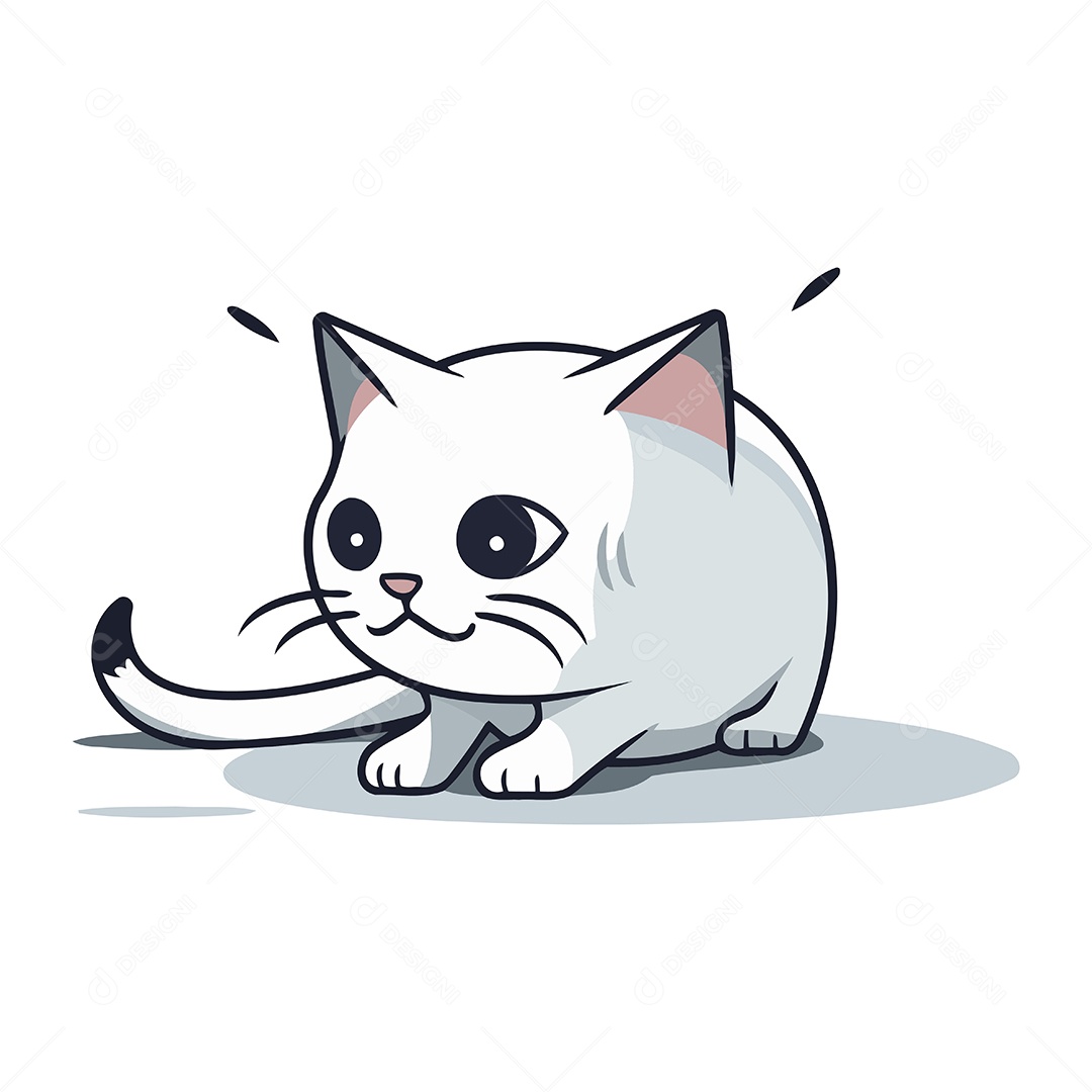 Gato Branco Bonito de Desenho Animado Ilustração Vetor EPS