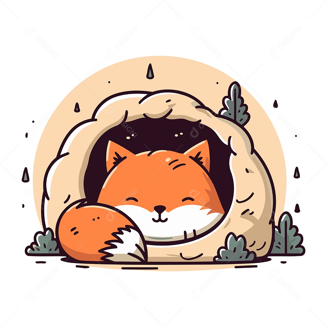 Raposa Fofa Dormindo em um Buraco Ilustração Vetor EPS