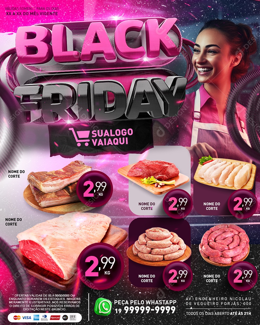Tabloide Black Friday Açougue Carnes Linguiça Suína e Bovina Social Media PSD Editável