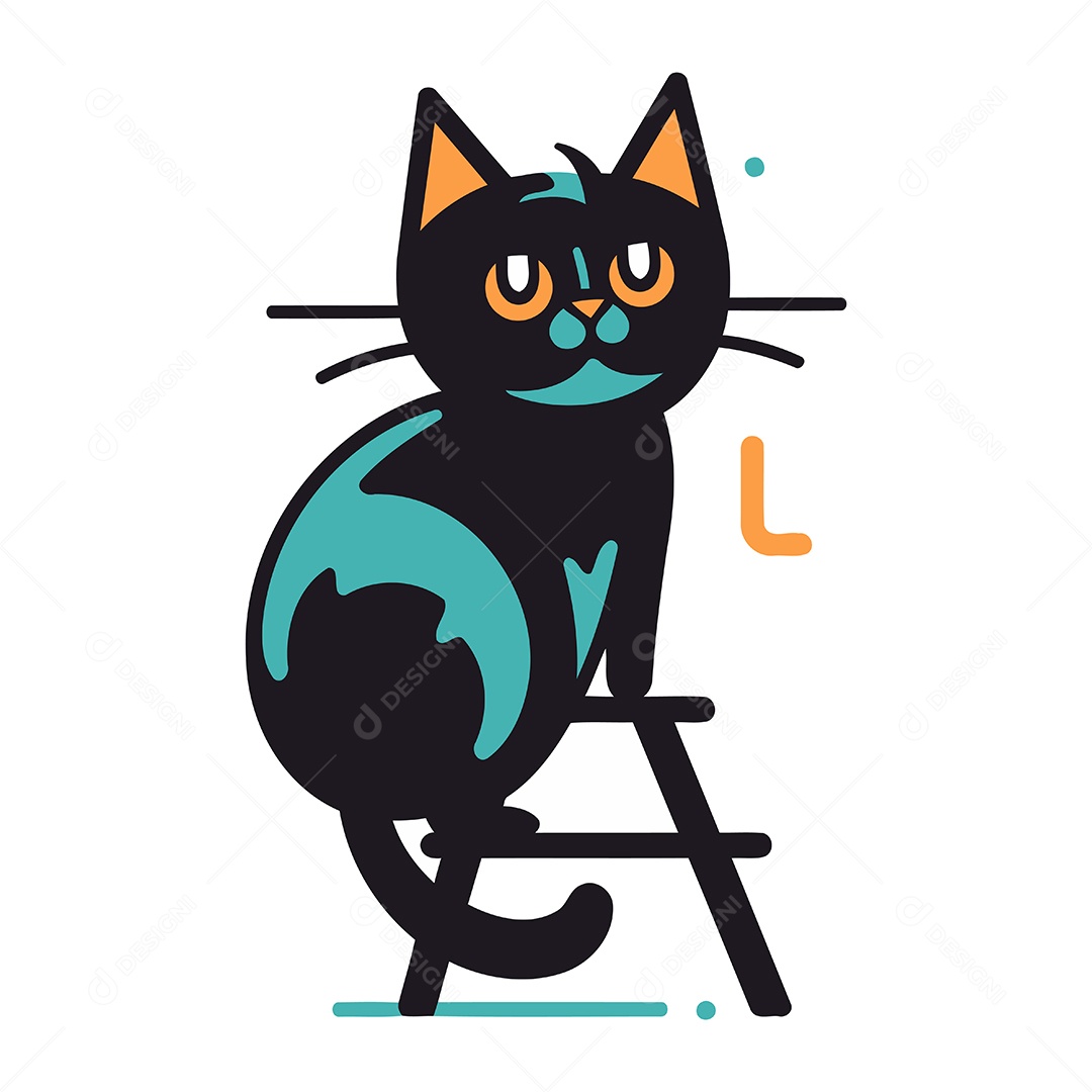 Gato Preto Fofo de Desenho Animado Ilustração Vetor EPS