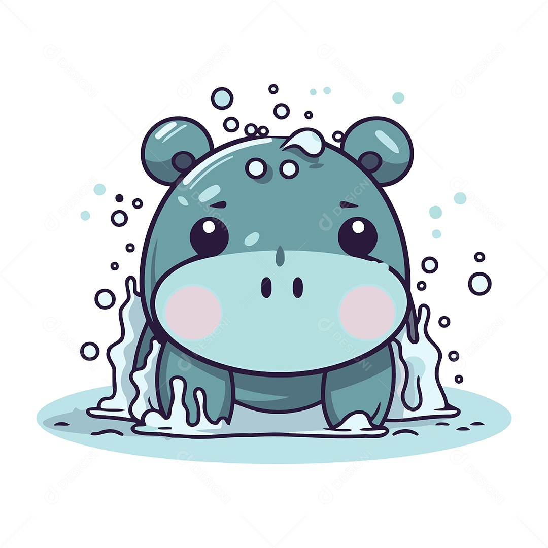 Hipopótamo Fofo na Água Ilustração Vetor EPS