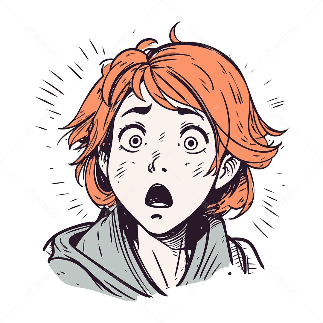 Mulher Surpresa com Cabelo Ruivo Ilustração Vetor EPS