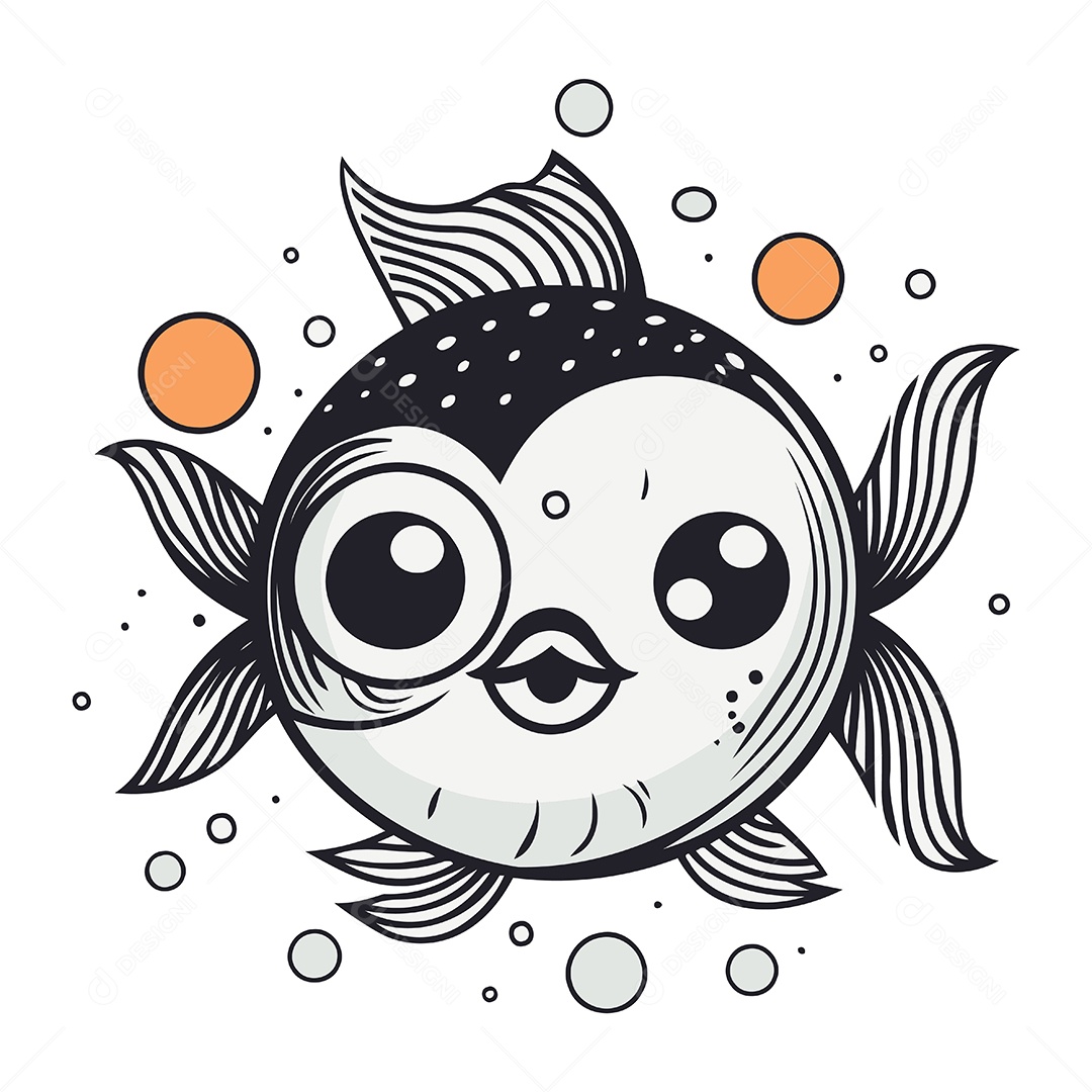 Peixe Fofo de Desenho Animado Ilustração Vetor EPS