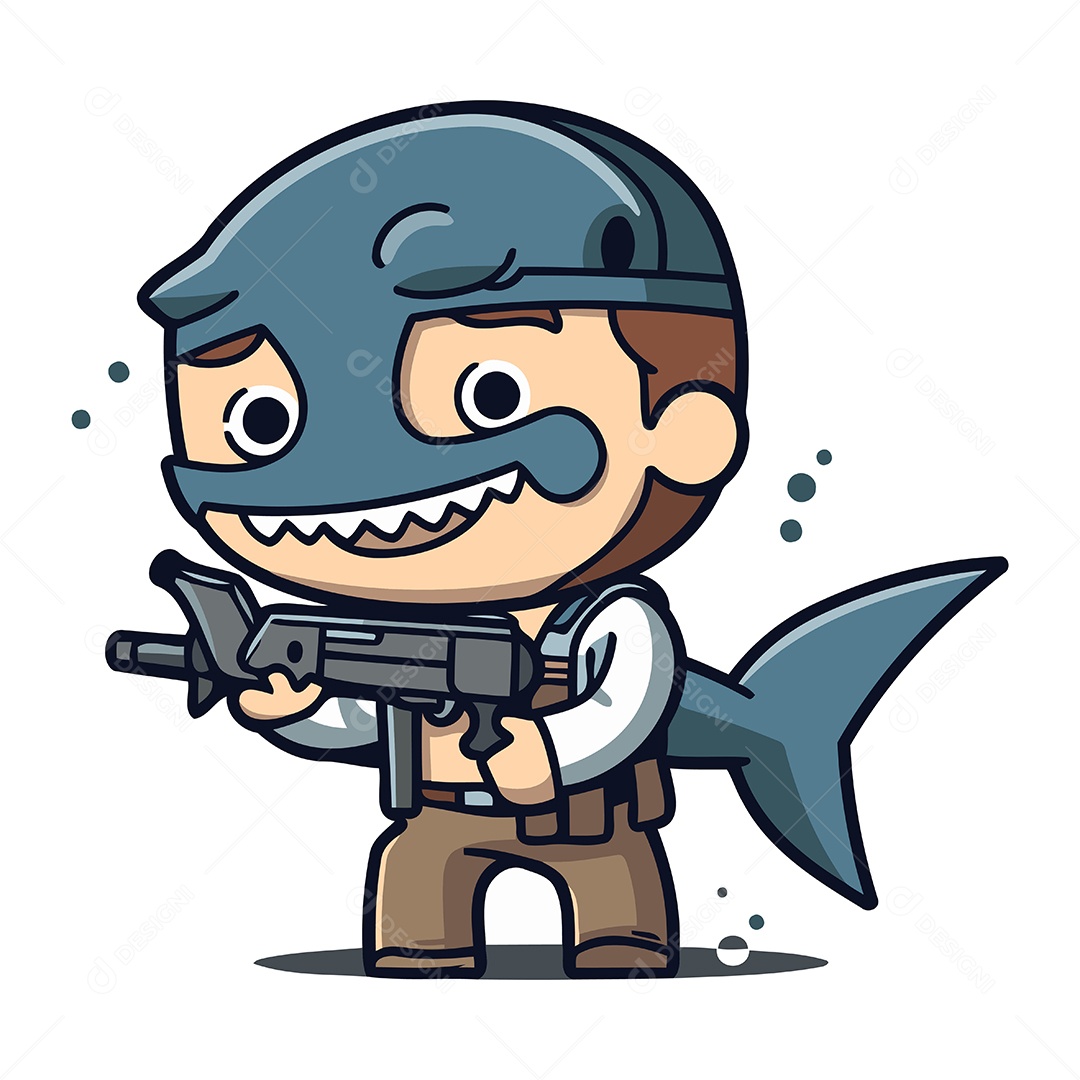 Personagem de Desenho Animado com Arma Ilustração Vetor EPS