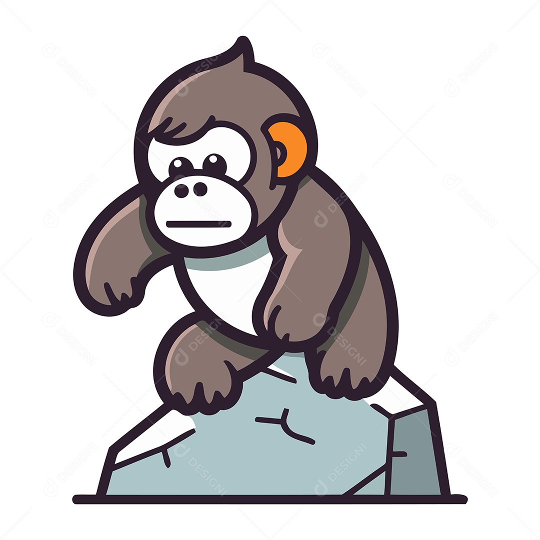 Macaco Sentado na Pedra de Desenho Animado Ilustração Vetor EPS