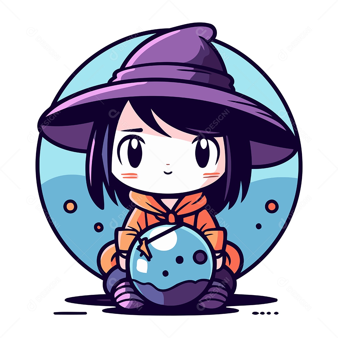 Bruxinha Fofa com Bola de Cristal Ilustração Vetor EPS