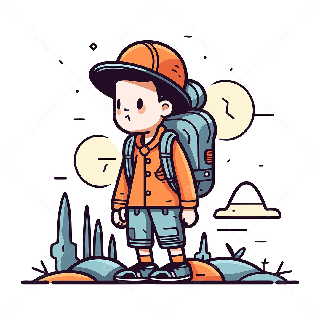Menino com uma Mochila Ilustração Vetor EPS