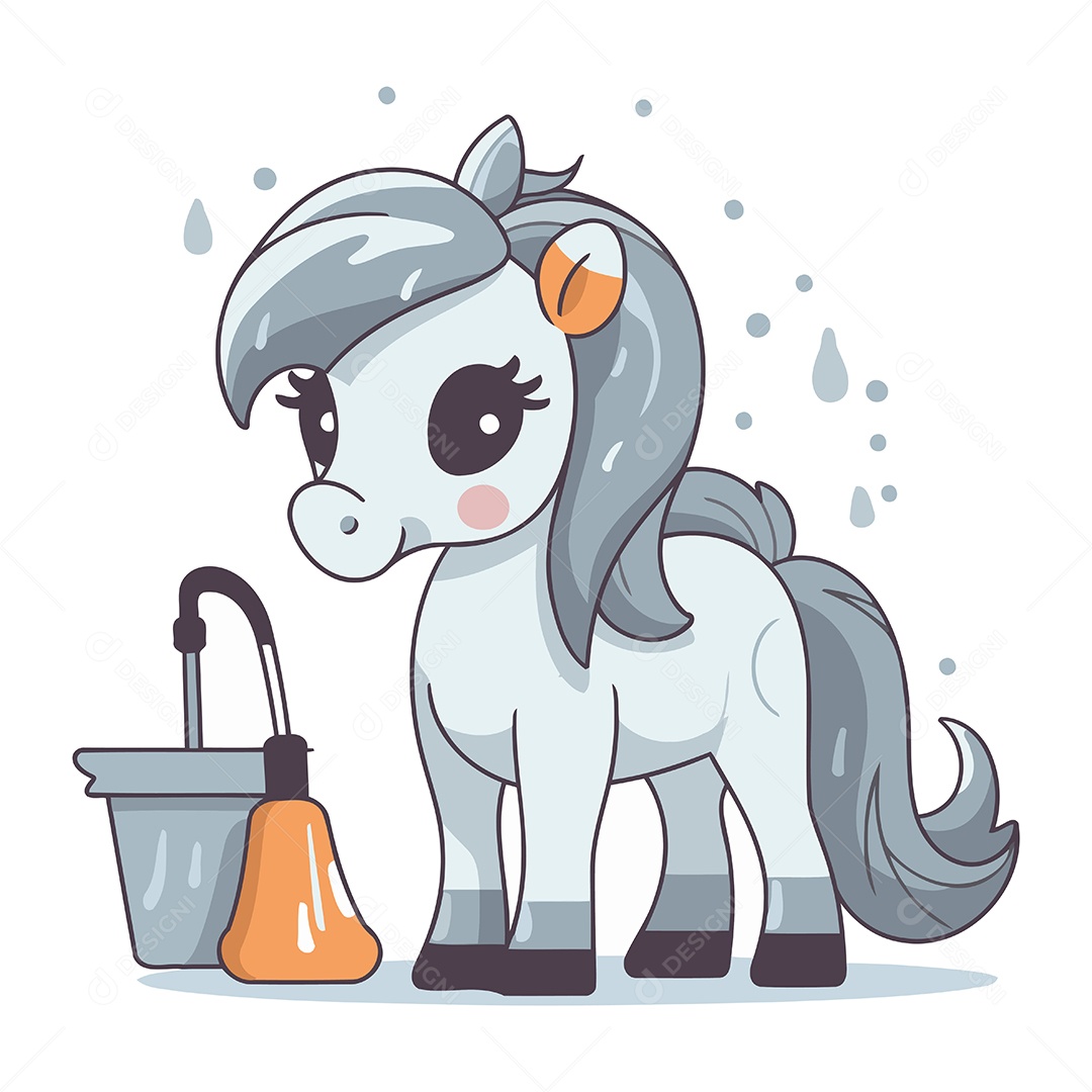 Pônei Fofo de Desenho Animado Ilustração Vetor EPS