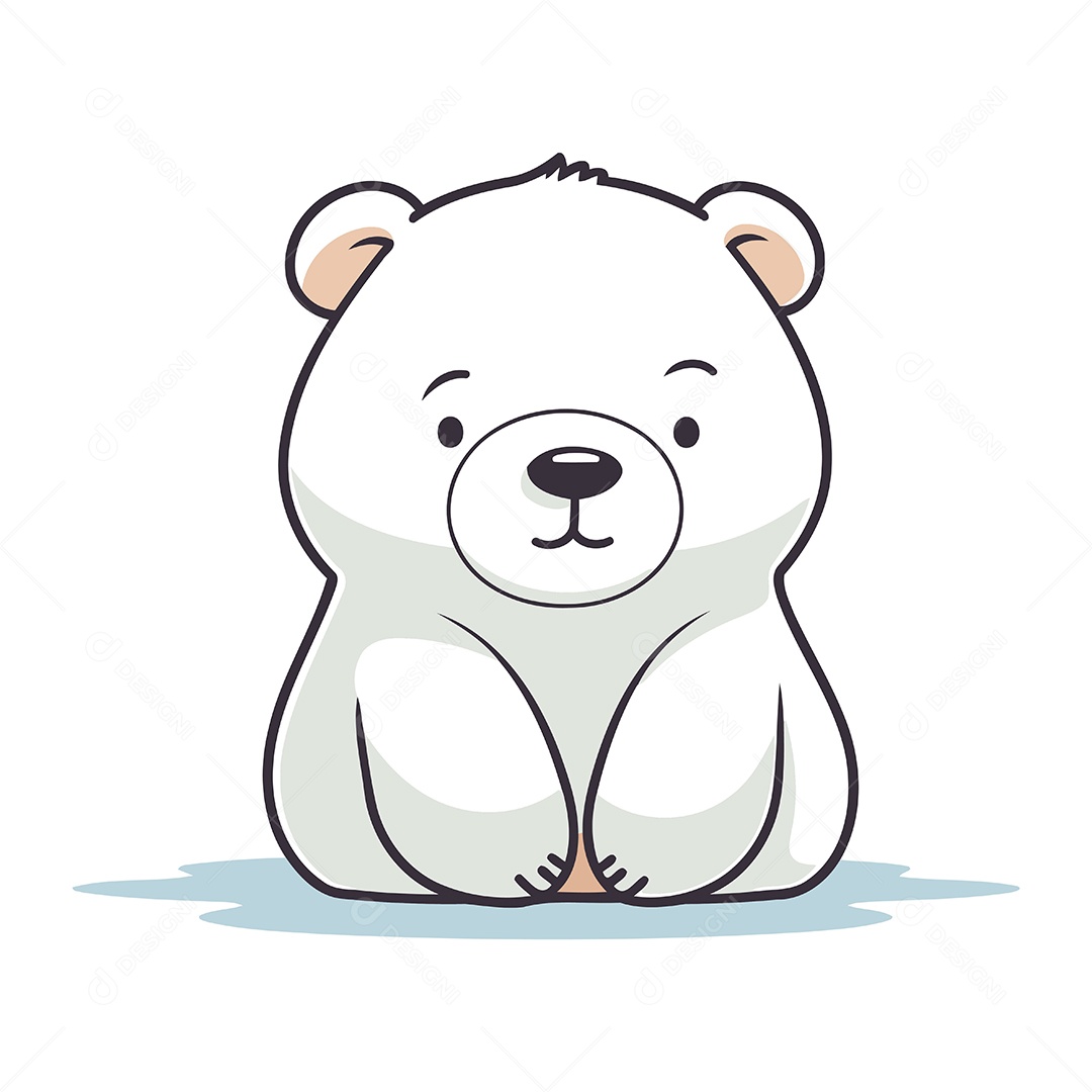 Urso Polar Branco Fofo de Desenho Animado Ilustração Vetor EPS