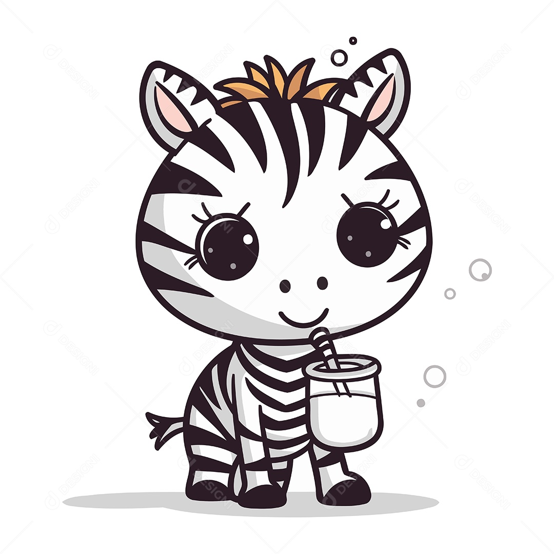 Zebra Fofa com um Copo de Leite Ilustração Vetor EPS