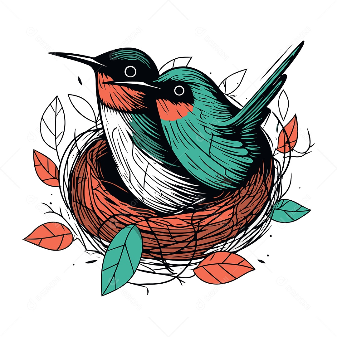 Pássaros em um Ninho Ilustração Vetor EPS