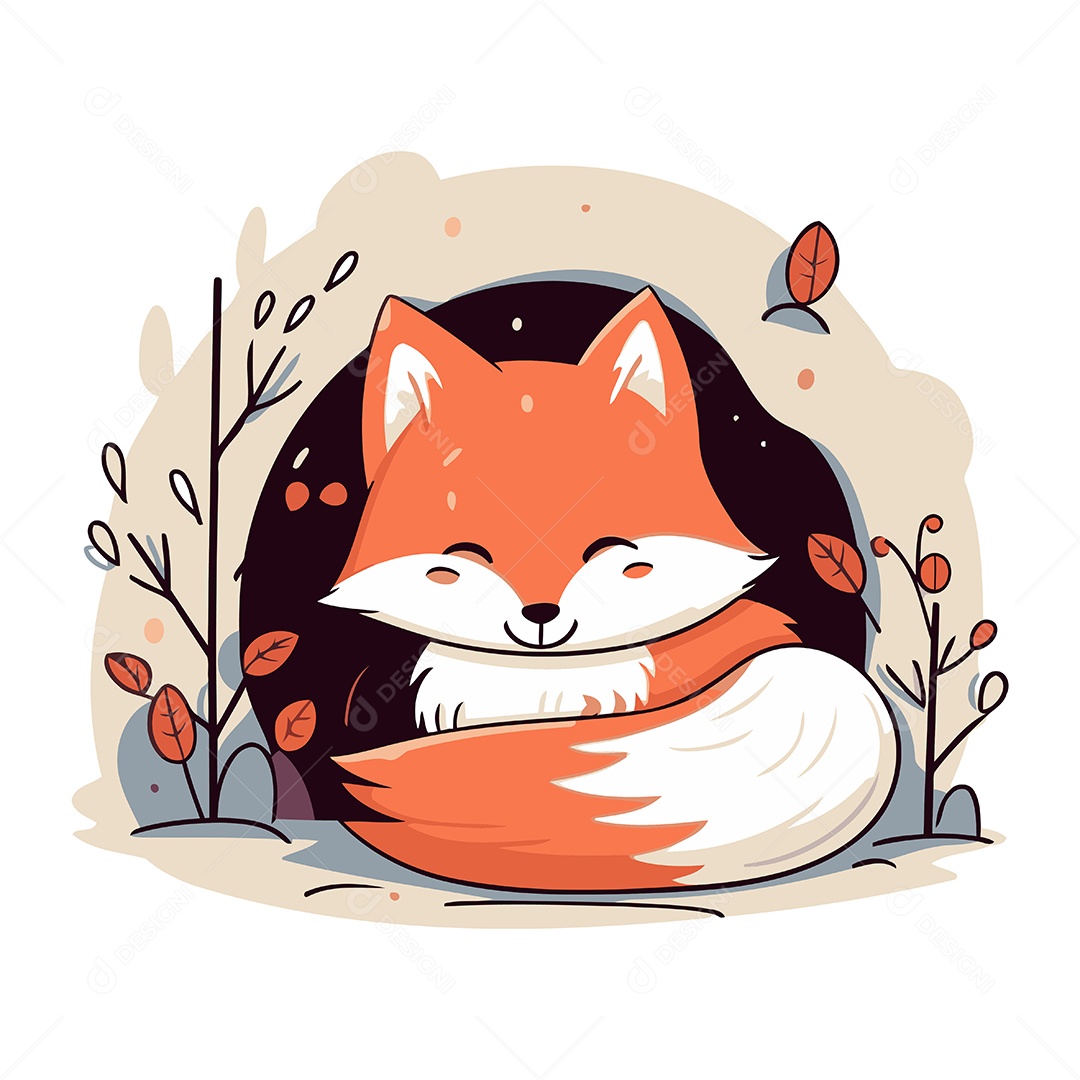 Raposa Fofa de Desenho Animado Ilustração Vetor EPS