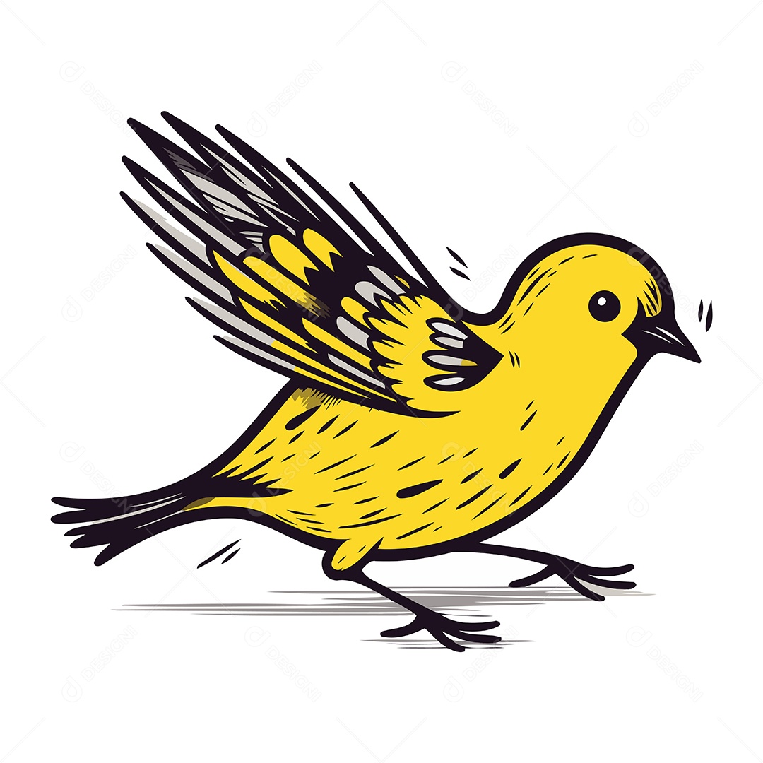 Pássaro Amarelo de Desenho Animado Ilustração Vetor EPS