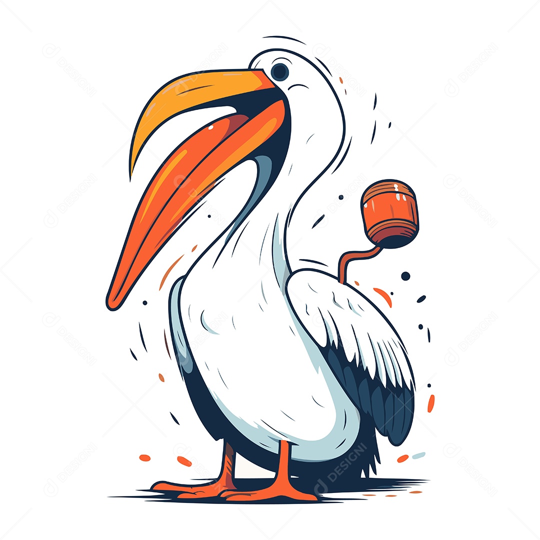 Pelicano de Desenho Animado Ilustração Vetor EPS