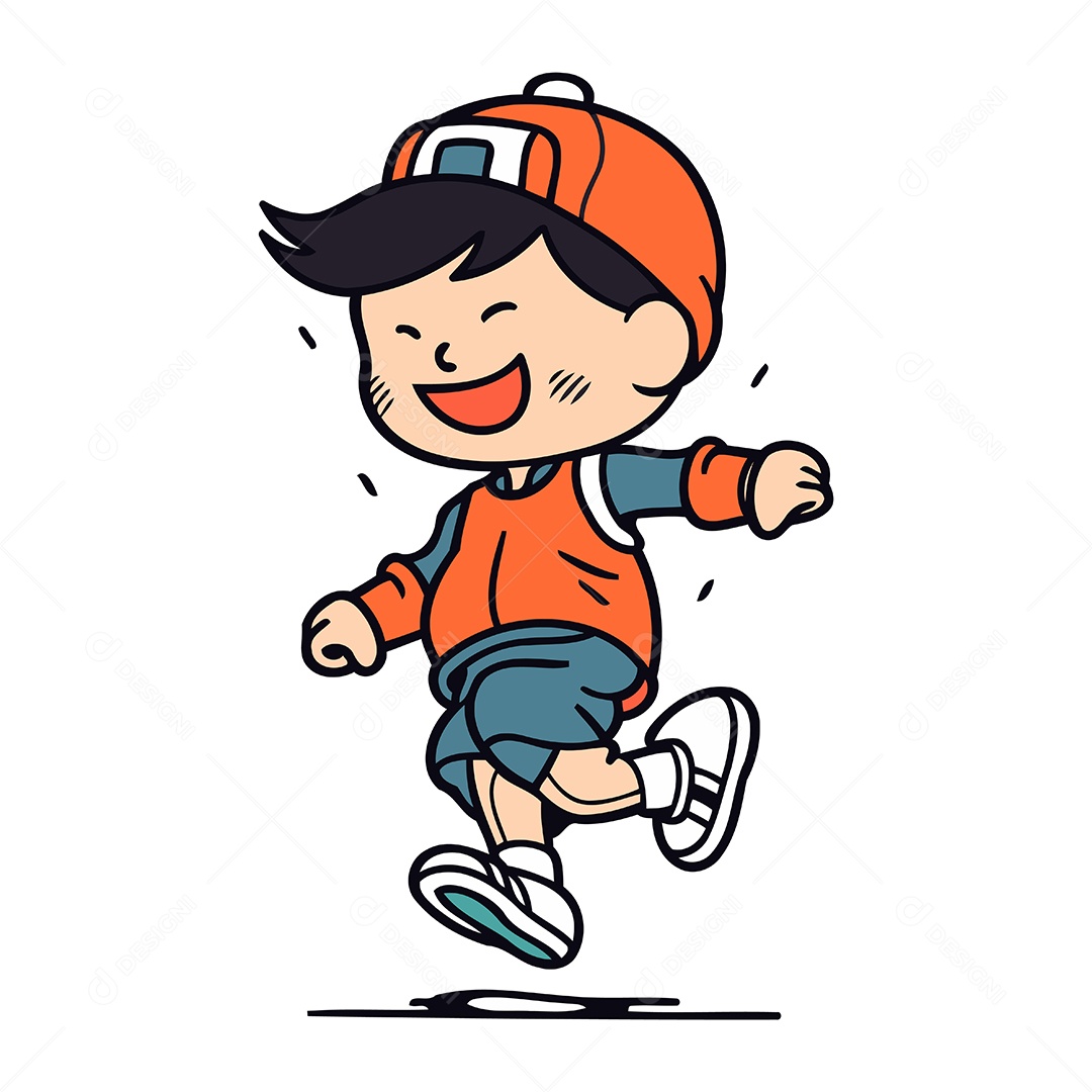 Menino Correndo de Desenho Animado Ilustração Vetor EPS