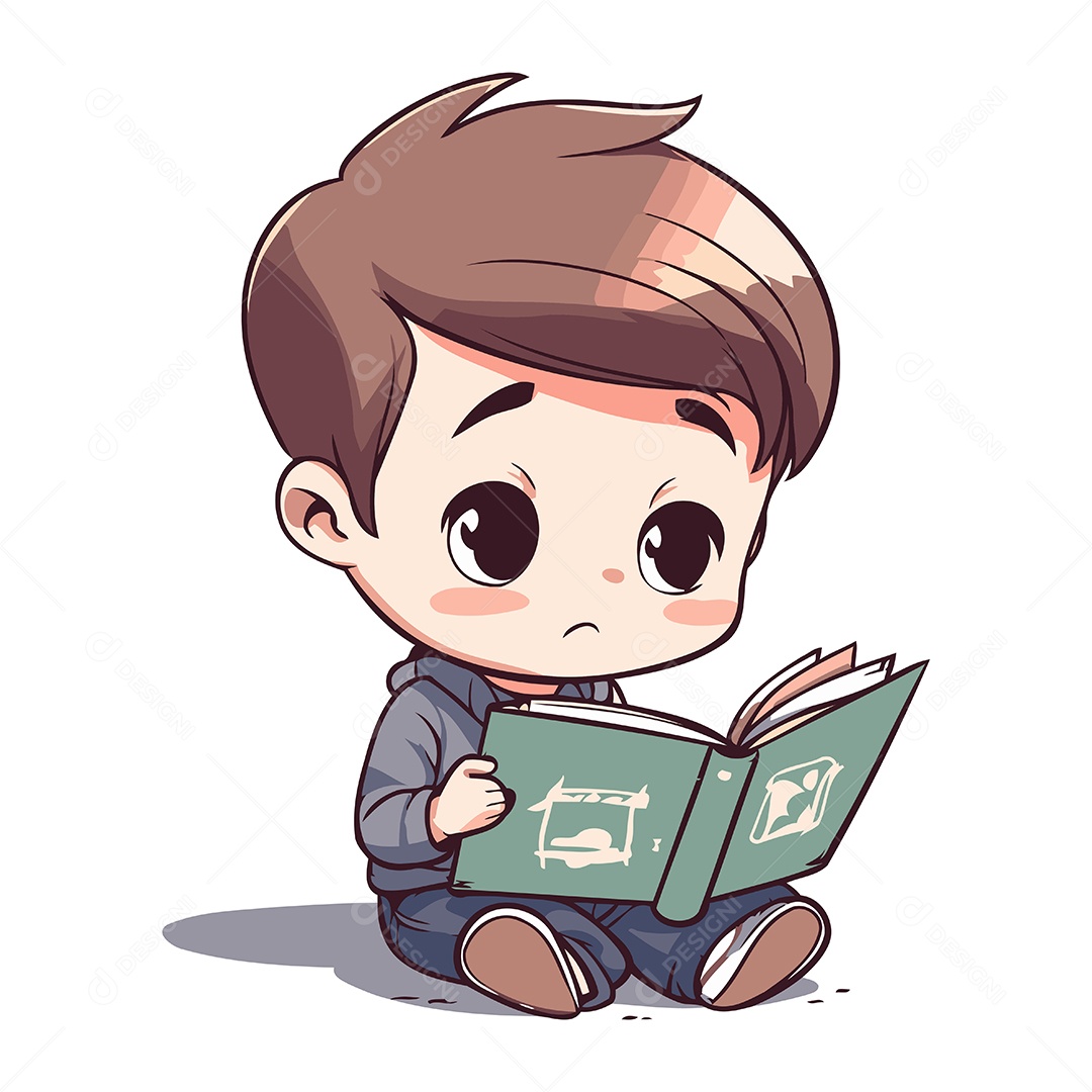 Menino Bonitinho Lendo um Livro Ilustração Vetor EPS