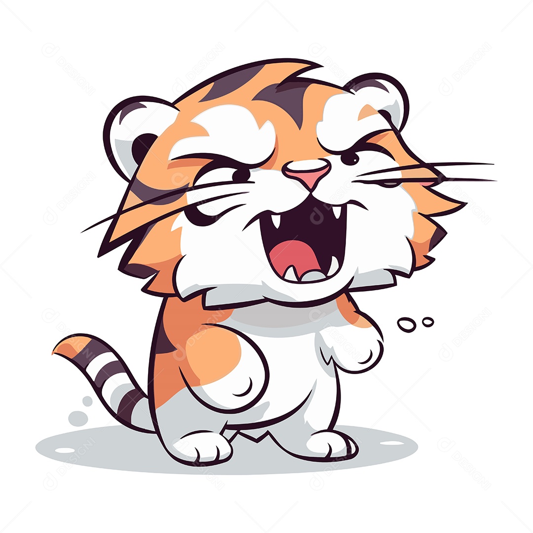 Tigre Bravo de Desenho Animado Ilustração Vetor EPS