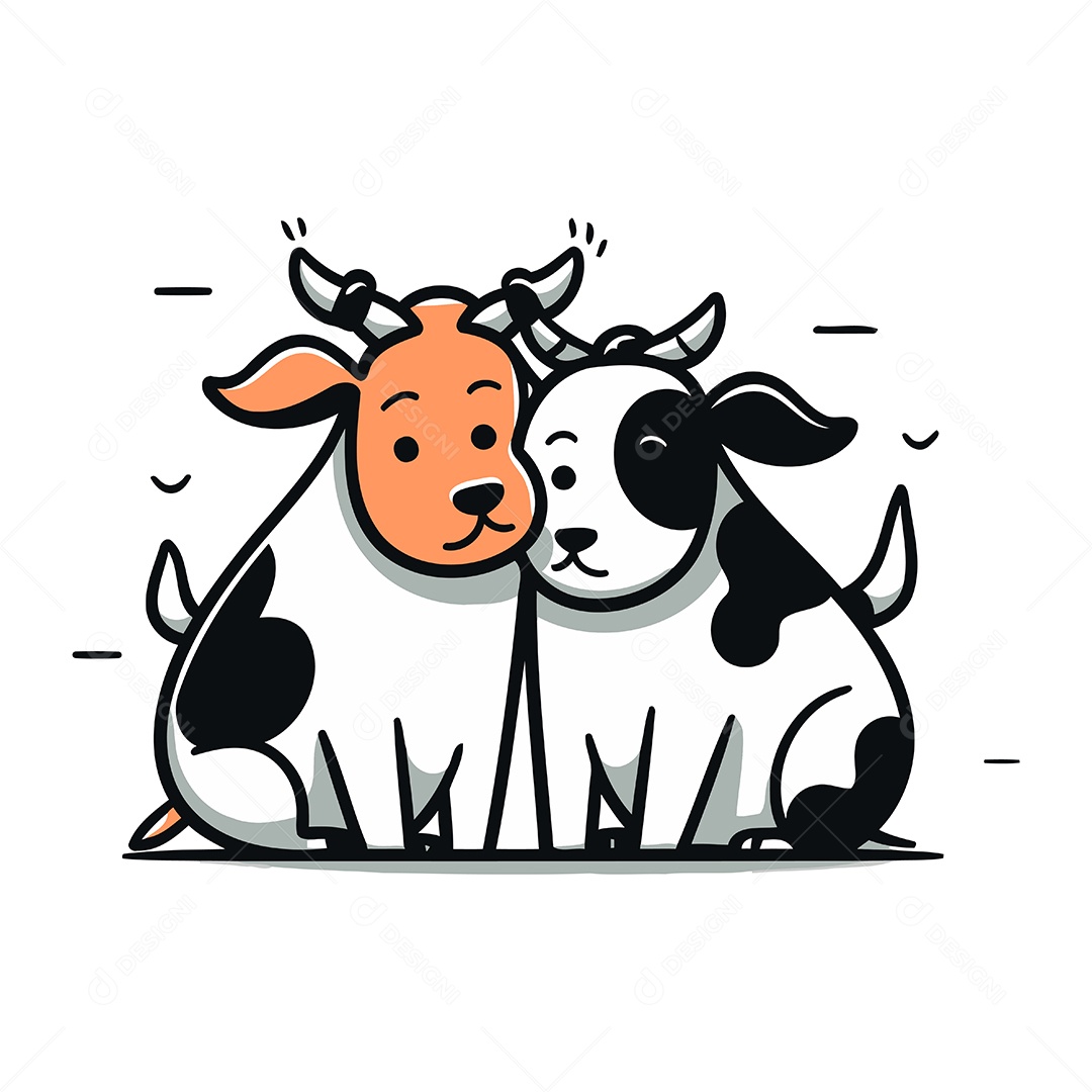 Vaca e Bezerro de Desenho Animado Ilustração Vetor EPS