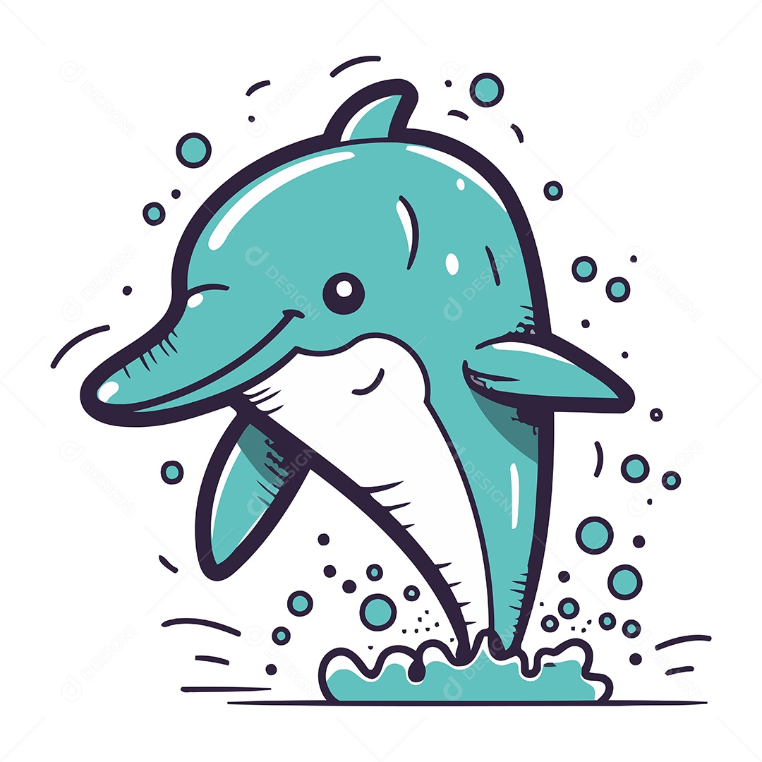 Golfinho Fofo de Desenho Animado Ilustração Vetor EPS