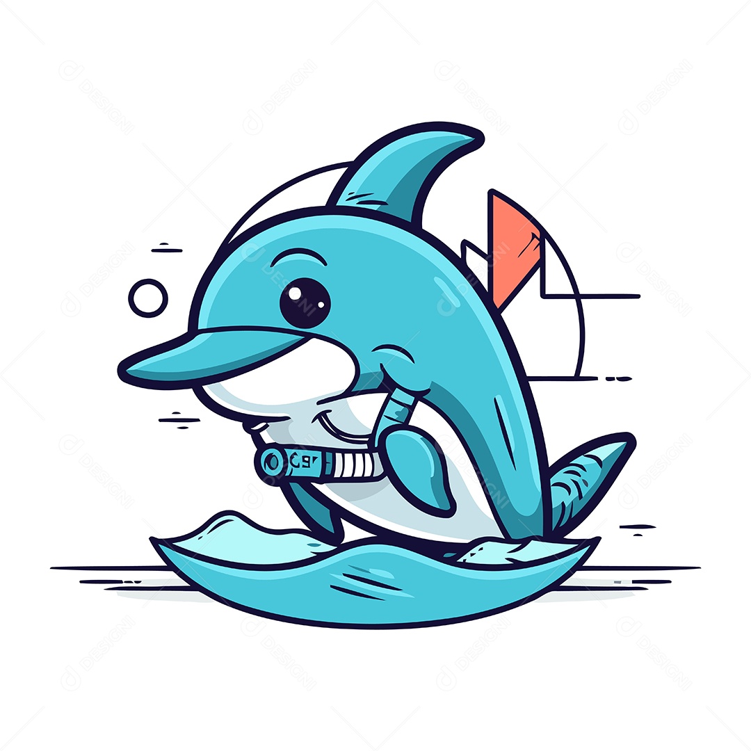 Golfinho de Desenho Animado Ilustração Vetor EPS