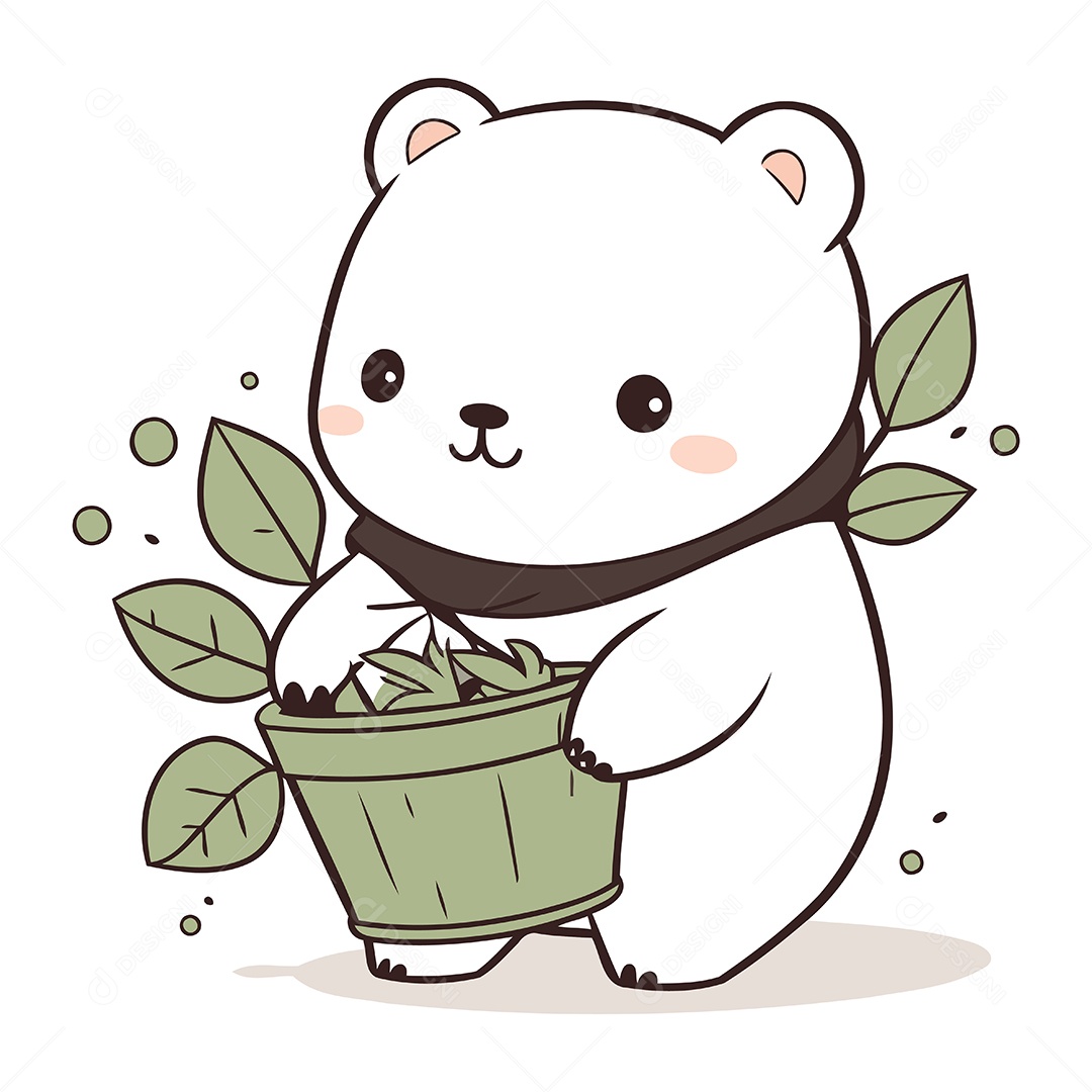 Urso Polar Fofo com Planta em Vaso Ilustração Vetor EPS