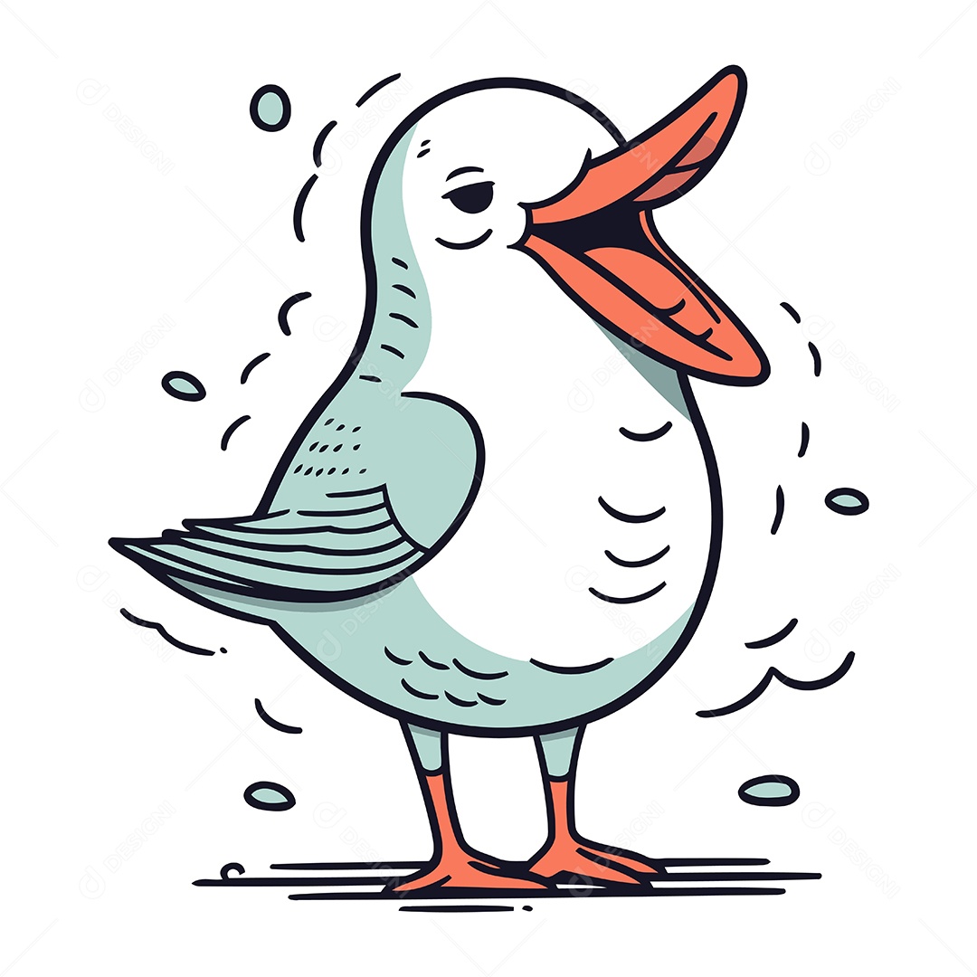 Gaivota Fofa de Desenho Animado Ilustração Vetor EPS