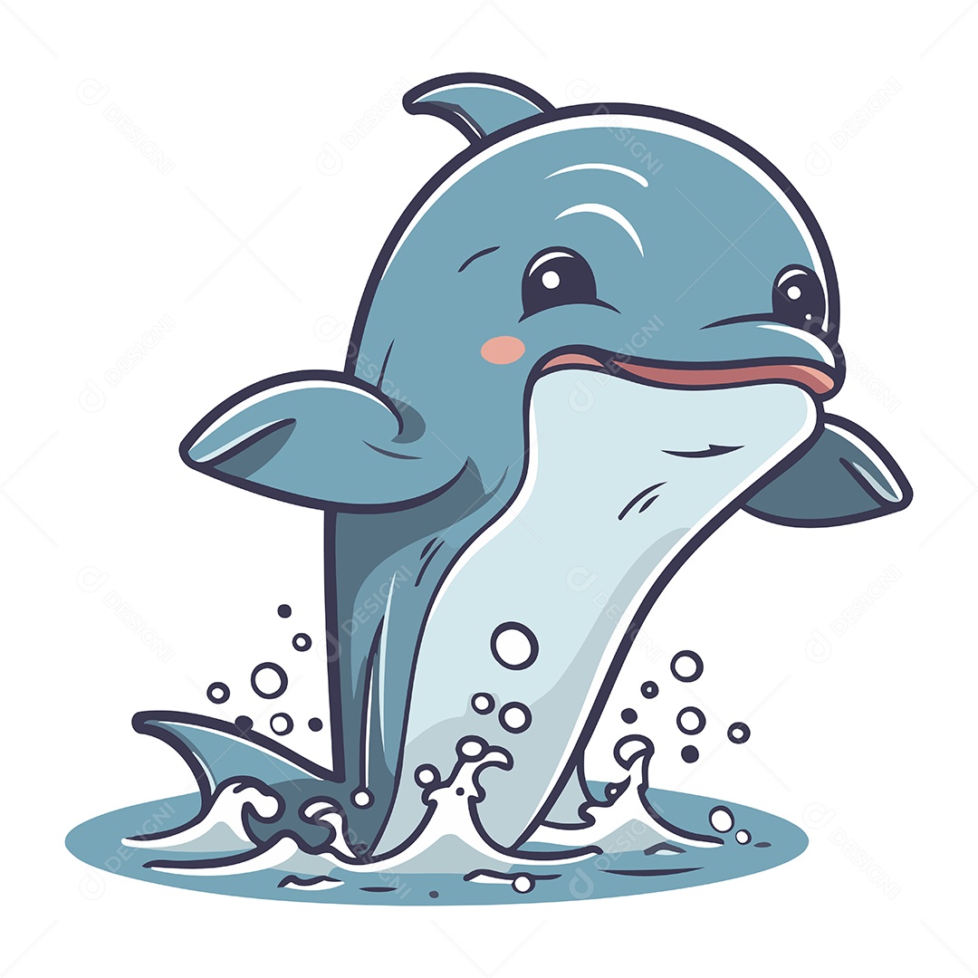 Golfinho Fofo de Desenho Animado Ilustração Vetor EPS