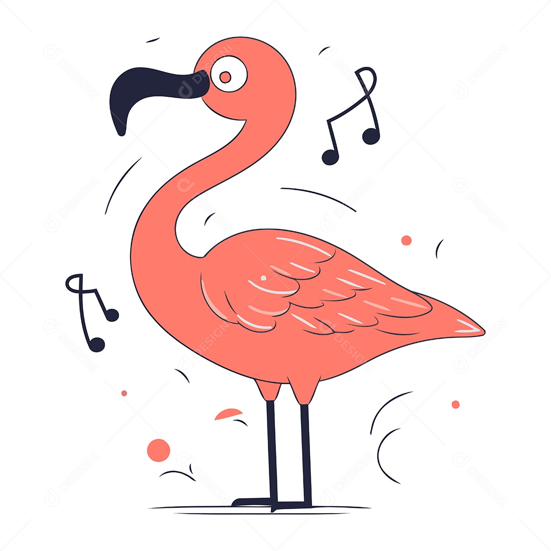 Flamingo com Notas Musicais Ilustração Vetor EPS