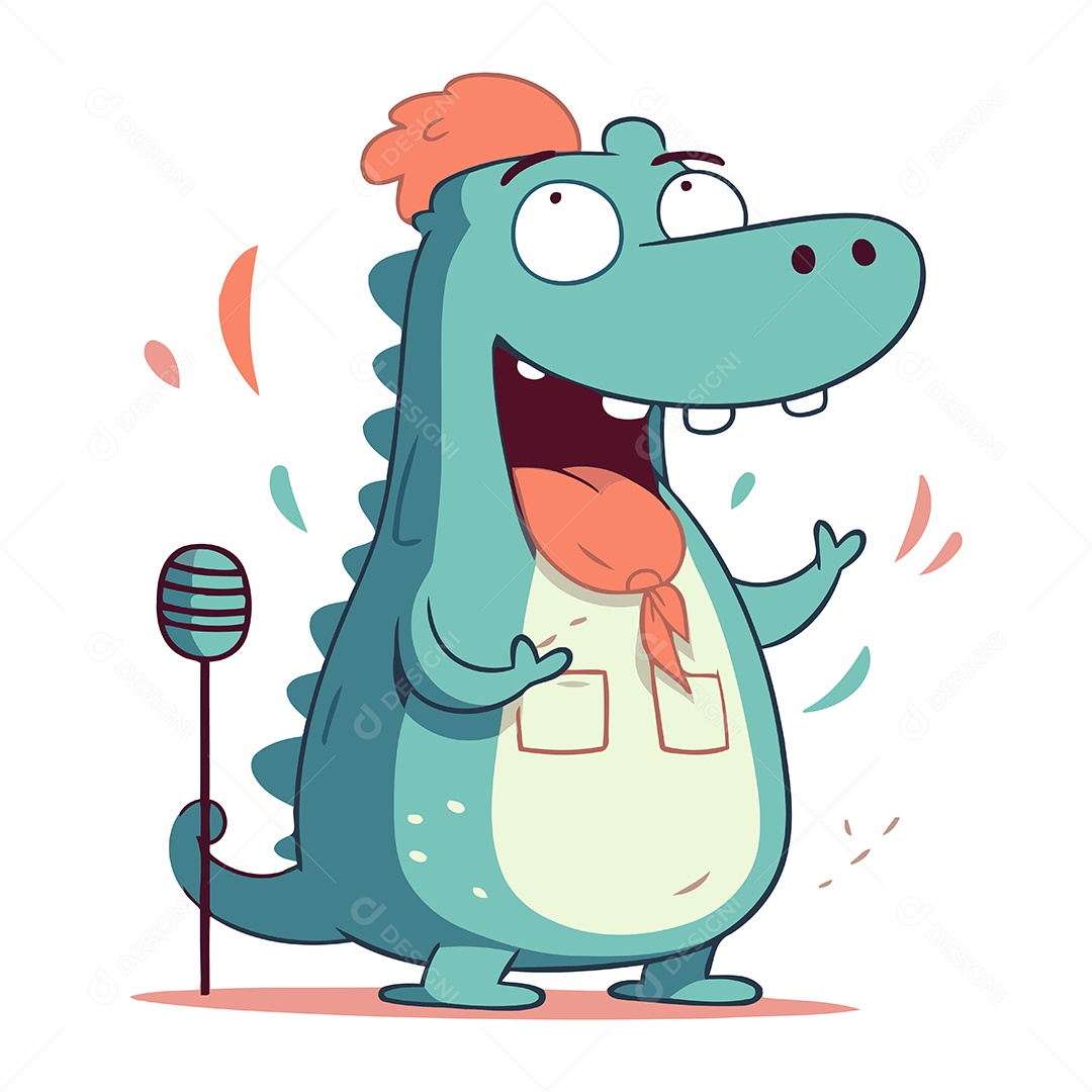 Crocodilo Fofo Cantando uma Música Ilustração Vetor EPS