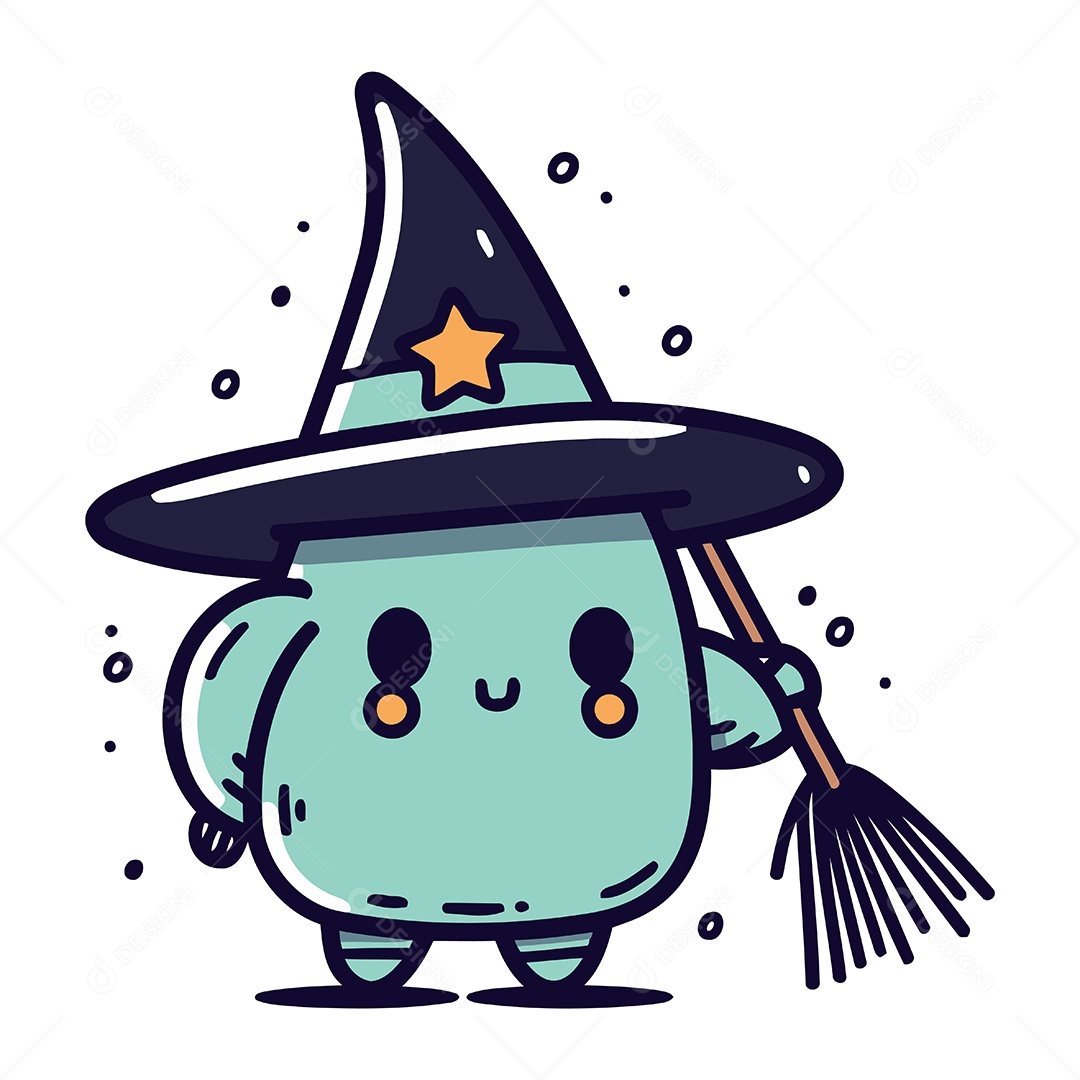 Bruxa Fofa com Cabo de Vassoura Ilustração Vetor EPS