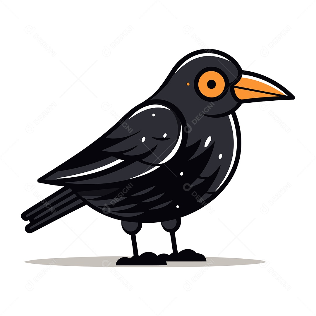 Corvo Fofo de Desenho Animado Ilustração Vetor EPS