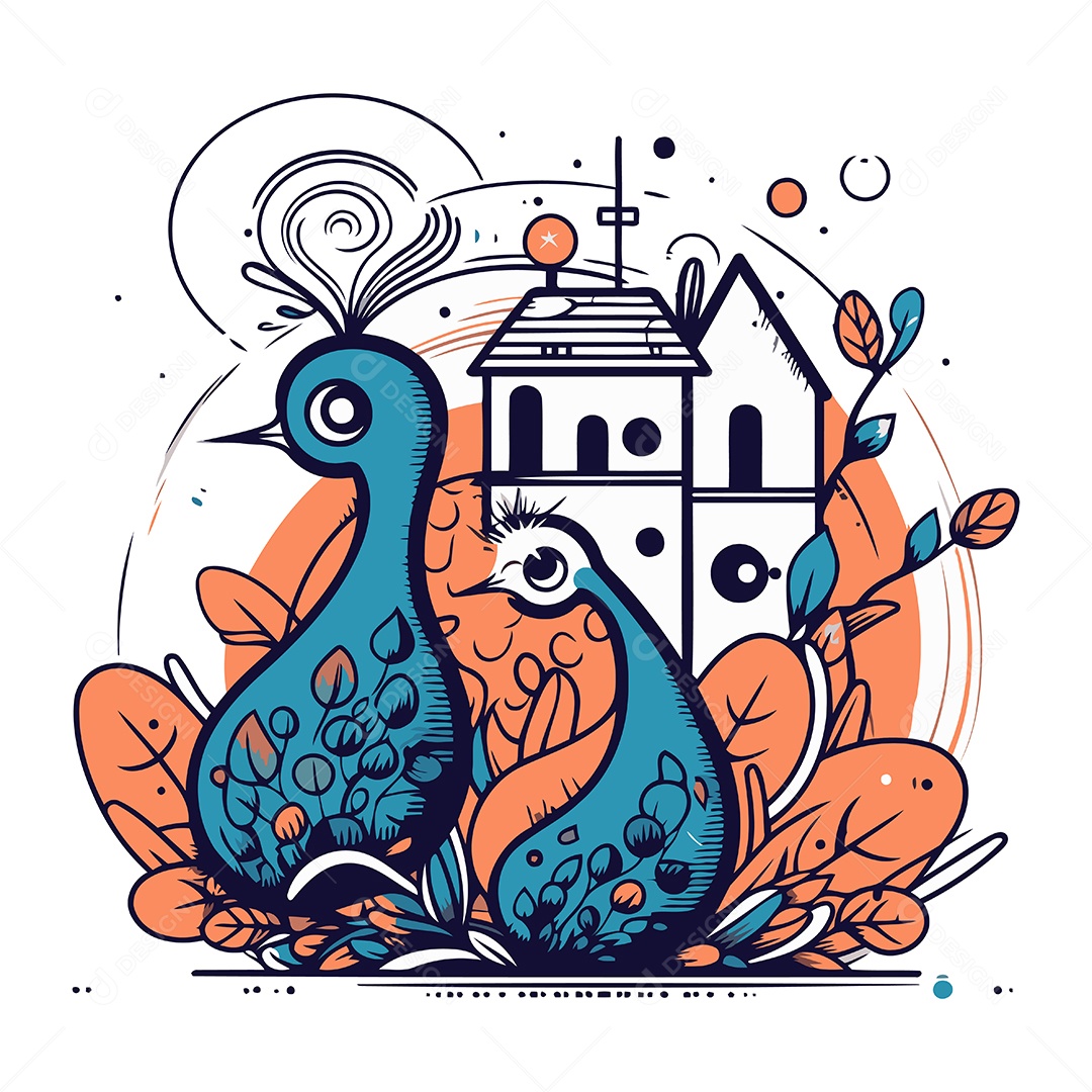 Pavões de Desenho Animado Ilustração Vetor EPS