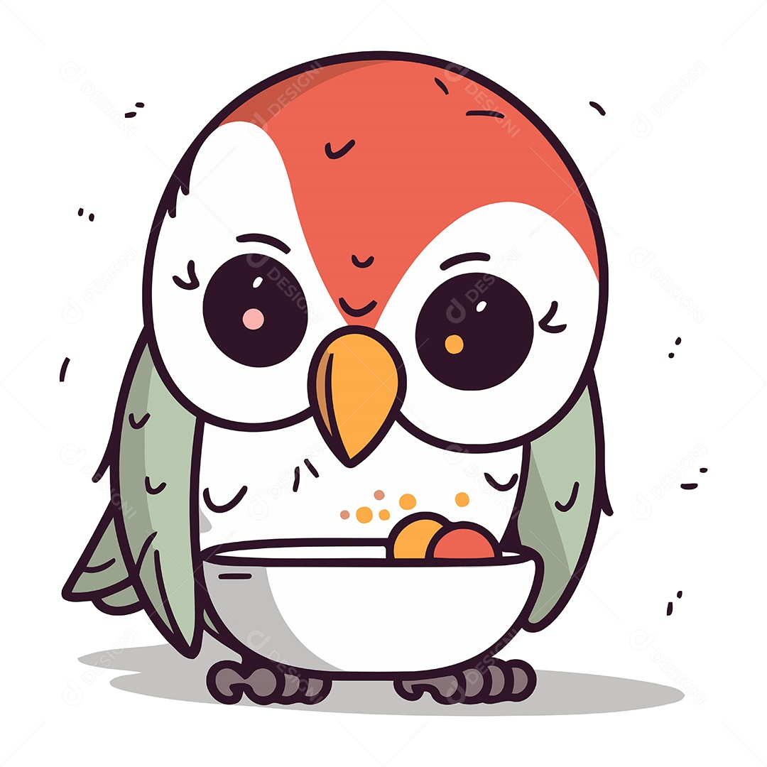 Pássaro Fofo com Tigela de Comida Ilustração Vetor EPS