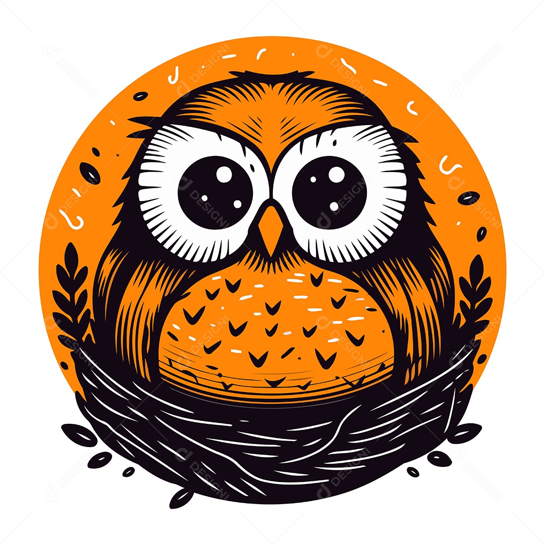 Coruja de Desenho Animado no Ninho Ilustração Vetor EPS