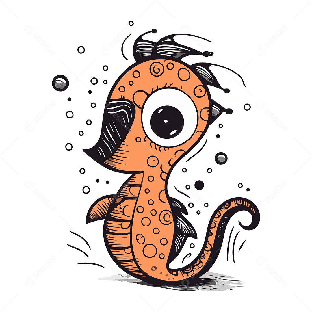 Cavalo Marinho Fofo de Desenho Animado Ilustração Vetor EPS